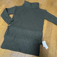 ニットロングワンピース　タートルネック　カーキ