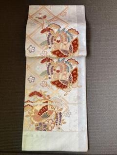 西陣織袋帯未仕立（株）となみ 白地吉祥七宝文　正絹　新品 西陣織袋帯未仕立（株）となみ 白地吉祥七宝文 正絹 新品