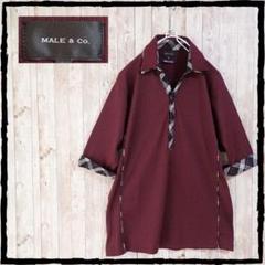 美品 MALE & CO. バーガンディ ストライプポロシャツ スリムフィット