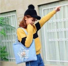 d65 新品送料込み♪クラッシュスターデニムトートバッグ チャック付き 男女兼用