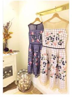 【美品】 チェスティ 刺繍 花柄 フラワー オーガンジー ワンピース Chesty】フラワー刺繍オーガンジーワンピース - レンタルドレス
