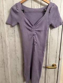 【春夏服】リブニット ワンピース パープル