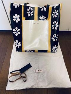 MARNI(マルニ) 花柄ストライプ トートバッグ イエロー×ブラック Lサイズ