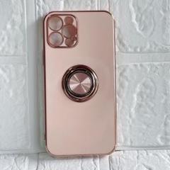 iPhone 12 Pro ケース リング 耐衝撃 ピンク メッキ加工 カバー