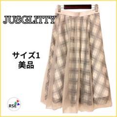 JUSGLITTY チェック柄 チュールフレアスカート ひざ丈 フェミニン M