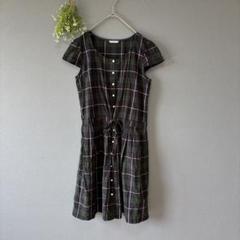 ドゥファミリー［M］極美品　日本製　綿100　チェック柄シャツワンピース　ミモレ