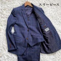 RESHILY ネイビーチェック柄シングル2Bスリーピーススーツセットアップ RESHILY ネイビーチェック柄シングル2Bスリーピーススーツ