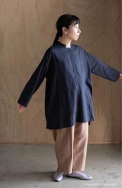 未使用タグ付 ハツトキ hatsutoki ノーカラーブラウス 播州織 未使用タグ付 ハツトキ hatsutoki ノーカラーブラウス 播州織