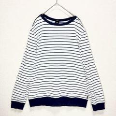 ヒューゴボス◆ボーダー柄 長袖カットソー(XL)定番柄 ラウンドネック ゆったり