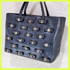 ケイトスペード KateSpade ブラック本革 リボン トートバッグ 肩がけ✧