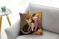 クッションカバー ① リネン 猫柄 ねこ ネコ