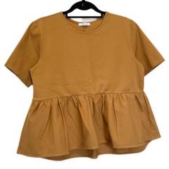 【ZARA】ペプラム フレア フリル 半袖トップス L 美品 キャメル