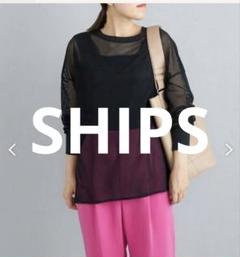 SHIPS シップス メッシュリブスリーブカットソー 長袖トップス ブラック