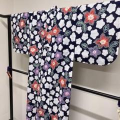 浴衣　綿　花模様　梅花　鹿の子　着物　065t