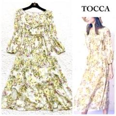 【美品】トッカ フローラル フリルシフォンワンピース ボタニカル シアー ベルト 美品】トッカ フローラル フリルシフォンワンピース ボタニカル