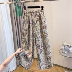 新品◎大人気 着痩せ効果 カジュアル ワイドパンツ プリント ファッション
