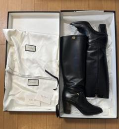 【美品】グッチ　ロングブーツ　ブラック　ロゴ　本革　レザー GUCCI - グッチ GUCCI レザー ブーツ ロングブーツ ブラック