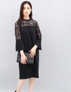 【新品未使用】アダムエロペ レースワンピース セレモニー 黒 ブラック 結婚式 アダムエロペ 結婚式 ドレス ブラック レース フォーマル 36