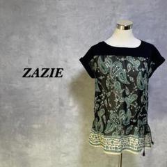 ZAZIE ブラウス 透け感 ペイズリー 切替 ブラック グリーン Ⅲ 4205