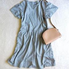 ギンガムチェックワンピース レース刺繍風 ブルー×ホワイト ガーリー