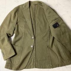 【美品】SANTANIELLO 凸凹格子柄 テーラードジャケット 46 カーキ 美品】SANTANIELLO 凸凹格子柄 テーラードジャケット 46 カーキ