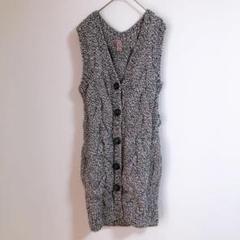 【H&M】（M）ノースリーブＶネックニットカーディガン/ケーブル網チュニック丈