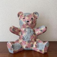 イタリア Demain社 PARK ROSE 花柄 クマの陶器の置物 約20cm