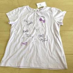 新品　タグ付きリボンプリント Tシャツ 薄紫　パープル