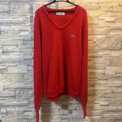 LACOSTE レッド Vネックニットセーター