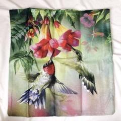 ハチドリの花 装飾 正方形 クッションカバー ソファ 45×43cm