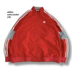 adidasアディダスナイロンジャケットy2k刺繍ロゴレッドグレーXXL