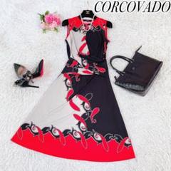 CORCOVADO 幾何学模様 半袖ワンピース M コルコバード　美品 CORCOVADO 幾何学模様 半袖ワンピース M コルコバード 美品