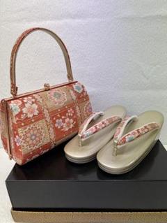 金鷲 KINWASHI 桜 和柄 振袖 着物 和装用バッグ 草履M 2点セット