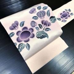 正絹　ちりめん染め名古屋帯《花》