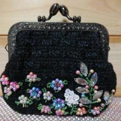 がま口ポーチハンドメイド❣️ 親子がま口財布❣️ビーズお花刺繍