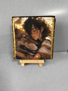 ハンドメイド フラットポーチ 両面パネル 虎 イケメン 美女のサムネイル