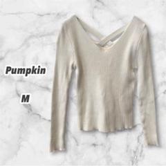 Pumpkin クロスバックニット 長袖（M）スタイリッシュ 無地 タイト