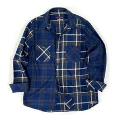ガイジンメイド 長袖シャツ ネルシャツ チェック アシンメトリー ネイビー M