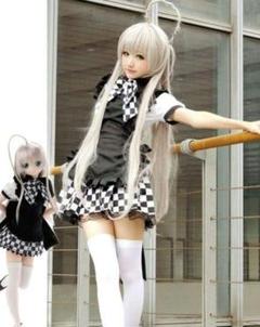 潜在行吧奈央子服アニメコスプレ衣装、黒と白の格子のメイド二次元コスプレx