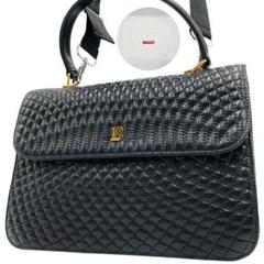 【良品】バリー ハンドバッグ キルティング レザー Bロゴ タッセル ブラック BALLY バリー キルティング ハンドバッグ ブラック ロゴ