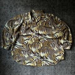 希少 総柄シャツ アニマル柄 トライバル イエロー レトロ vintage 古着