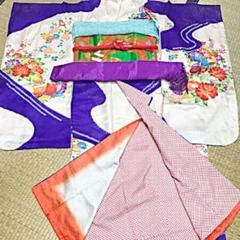 正絹 比翼仕立て 白 藍色紫 染め分け お花尽くし 7歳〜十三詣り