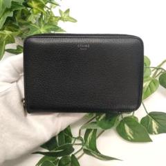 セリーヌ 折り財布 ラウンドジップウォレット ブラック イエロー ロゴ レザー