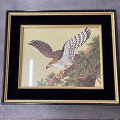 鷹　松　刺繍　絵画　アート　昭和レトロ　影掛け　壁飾り　額縁　額装　額付