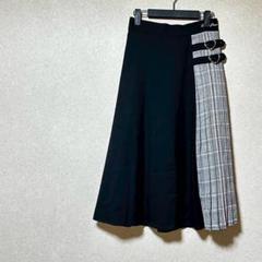 mezzo pianoジュニア L チェック 切替スカート黒 柄ハート バックル