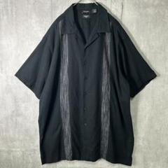 リネン レーヨン キューバシャツ 黒 オープンカラー 2XL