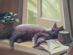 『うつらうつら』ロシアンブルー猫の水彩画 うつらうつら』ロシアンブルー猫の水彩画 - 絵画