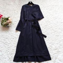 ★美品★ Kay meネイビードットAラインベルトワンピース7号 美品 エブール ノーカラー ロング コート シャツ ワンピース