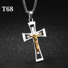 T68クロスネックレスAロールチェーン55cm/ステンレス シルバーネックレス/