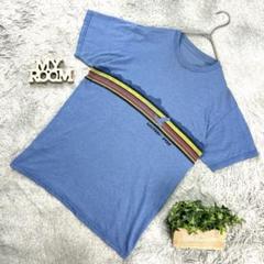 山脈×レインボーラインTシャツ 青 US古着